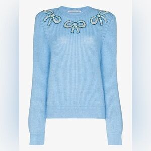 ALESSANDRA RICH Softest Mohair Wool Sweater w/ Sequin Ribbons Bows Size 42 VGUC